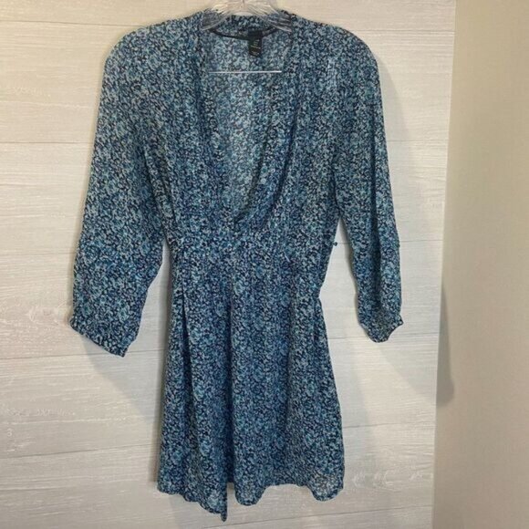 H&M Women‘s Dresses Long Sleeves Short Mini Dress V Neck Tie Waist Dress - Picture 3 of 9